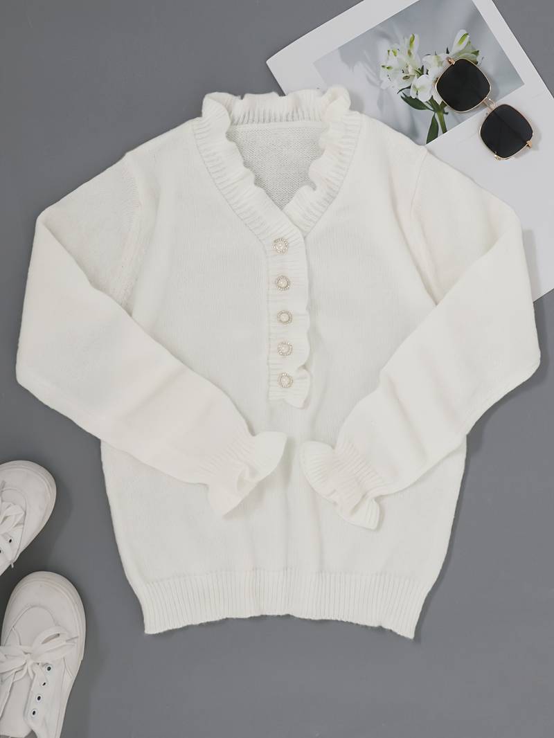 BYRACHELHART | Plain V-Neck Sweater with Buttons