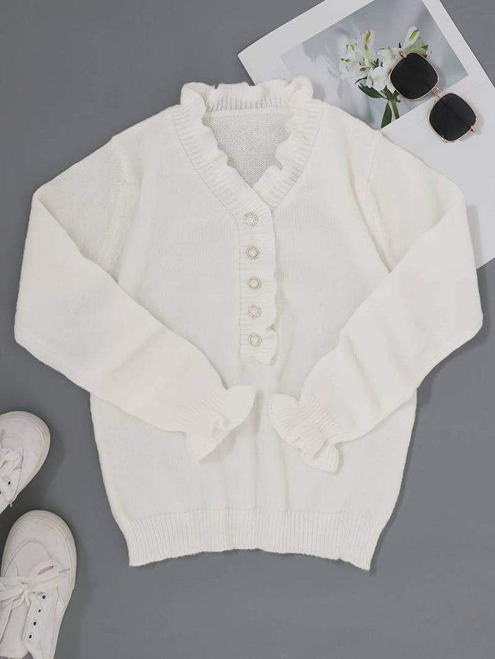 BYRACHELHART | Plain V-Neck Sweater with Buttons