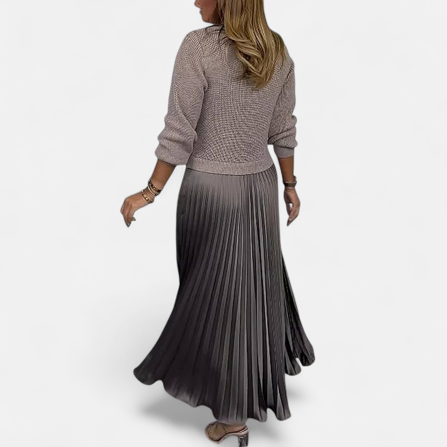 BYRACHELHART | Maxi Dress with Sweater and Pleated Skirt