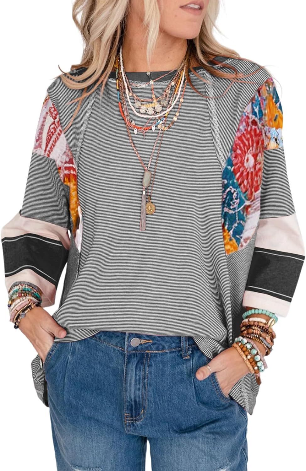 BYRACHELHART | Striped Patch Blouse