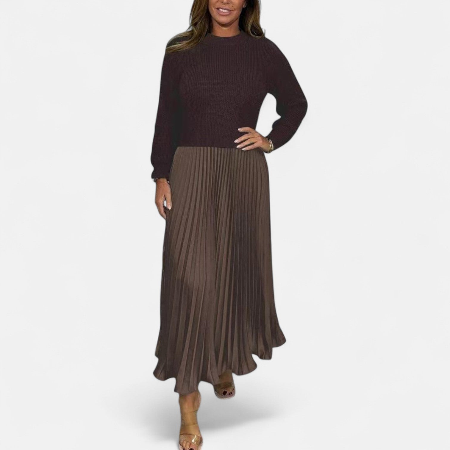 BYRACHELHART | Maxi Dress with Sweater and Pleated Skirt