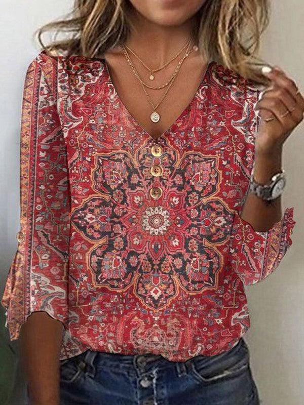 BYRACHELHART | Red Print Classic Top
