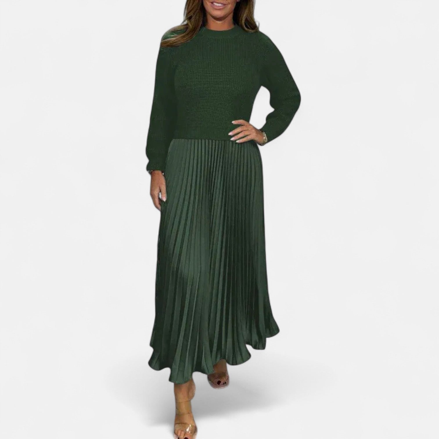 BYRACHELHART | Maxi Dress with Sweater and Pleated Skirt