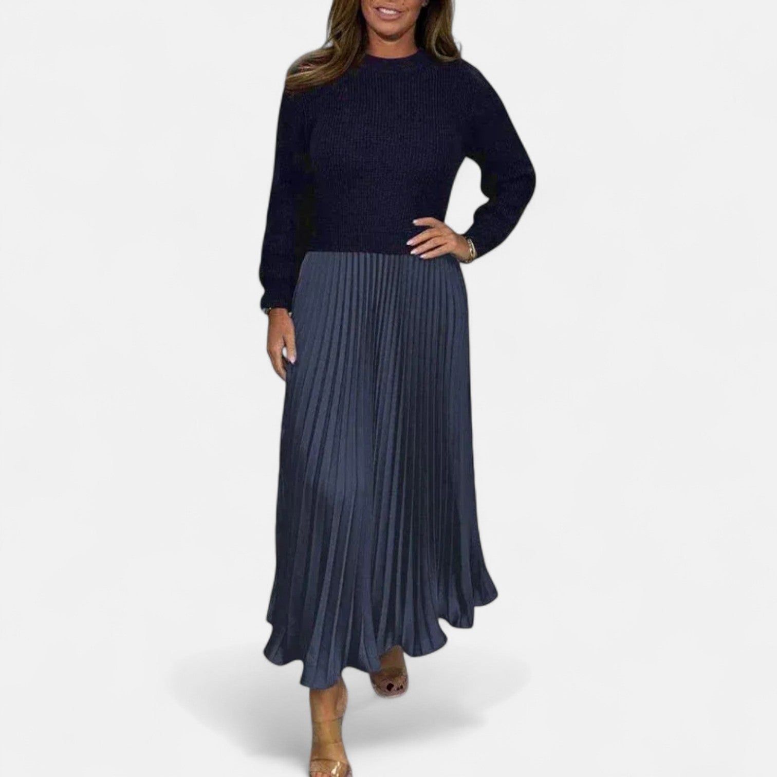 BYRACHELHART | Maxi Dress with Sweater and Pleated Skirt
