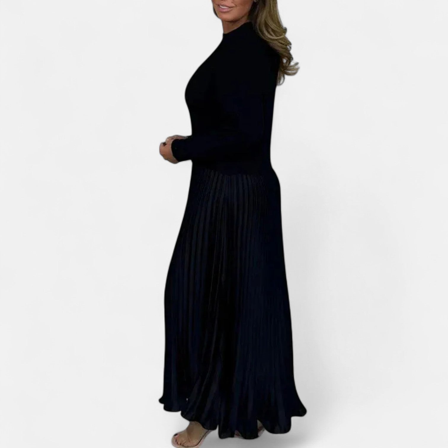 BYRACHELHART | Maxi Dress with Sweater and Pleated Skirt